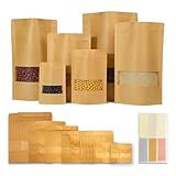NZNSML 50 Stück Kraftpapier Tüten Papiertüten mit Fenster 9 x 14cm Standbodenbeutel mit Sichtfenster Braun für Nüsse Süßigkeiten Kaffeebohnen Snacks Teeblätter Haferflocken