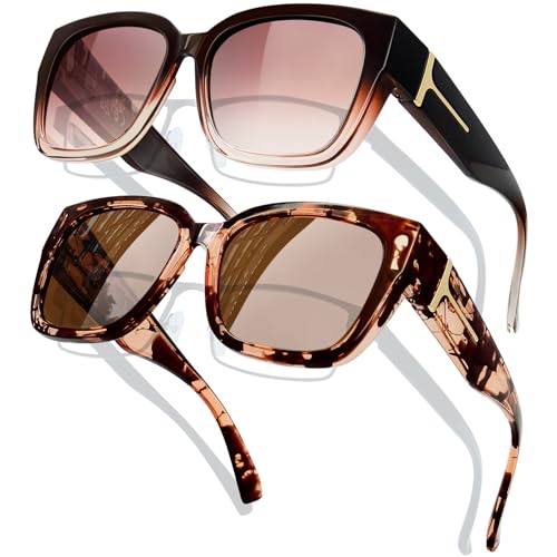 KANASTAL Over Glasses Sunglasses Polarized Fit Over Sun Glasses Oversized Design Fashion Wrap Around Shades 2 Pack