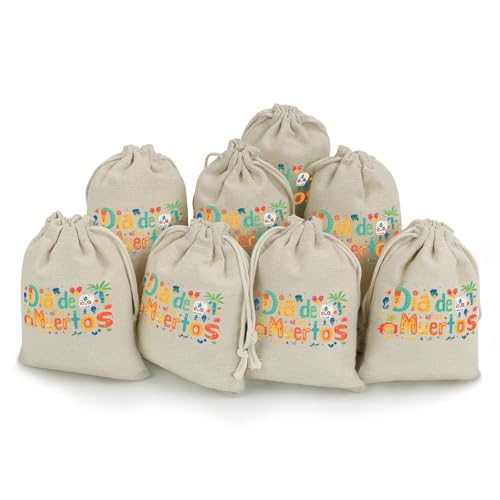 Día De Los Muertos 8 Pack Small Gift Bags Cotton And Linen Drawstring Pockets Sachet Bag for Party Home Supplies