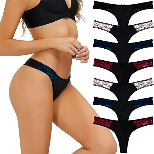 Lyythavon 7 Pack Thongs For Women, Lace Stretchy Spandex Nylon Underwear (Multicolored I, 7 Pack, Medium) #TOP20