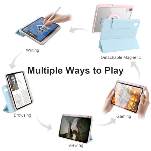 Dwopar Case for iPad mini 7 A17 Pro, iPad mini 7th/6th Gen. 8.3" 2024/2021, Removable and Detachable Magnetic Cover with Pencil Holder, Vertical Adjustable Stand, Tri-Fold Multi-Angle, Ice Blue+Pink by Dwopar - Used condition - Image 3