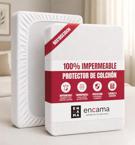 Protector de Colchón Impermeable de Rizo – Transpirable, Ajustable – Protección Total contra Líquidos, Sudor y Manchas – Color Blanco – Fabricado en España (90x190/200 cm)