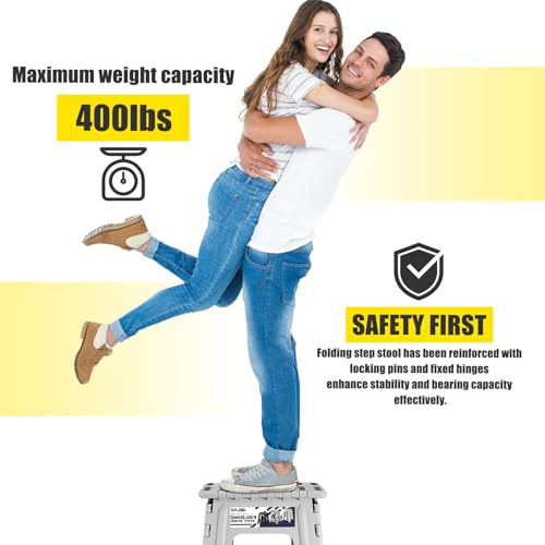 Image of Delxo Folding Step Stool 17.5 Inch,Heavy Duty Step Stools for Adults,Non Slip Folding Stool with Handle,Premium Portable Foldable Step Stool for Kitchen Bathroom Bedroom Up to 400LBS,(Grey,1PC)