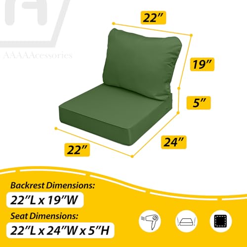 Image of AAAAAcessories Outdoor Seat Cushions for Chairs, Fade-Resistant, Waterproof Patio Furniture Replacement Cushions, 22 inch x 24 inch x 5 inch + 22 inch x 19 inch, Set of 2, Dark Moss Green