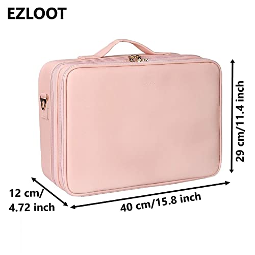 Image of Travel Makeup Case, Professional Cosmetic Train Cases Artist Storage Bag Make Up Tool Boxes Brushes Bags with Compartments Vanity Organizer (16 INCH(2 Layer), Baby Pink)