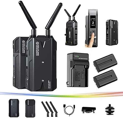 Hollyland Mars 300 Pro Enhanced Wireless Video Transmitter & Receiver 300Ft Range 1080p HDMI 5G 0.08S Low Latency APP Support iOS Android [2 Battery Pack & AC Charger Bundle]