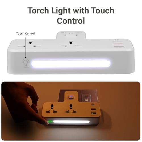 Image of ZEBRONICS Power Plug 23, Multi Plug Extension Board /Strip, 2500 Watts, 10 Amps, QC 3.0 18W, 1x Type C PD Port (20W), 2X Universal Socket, 2X USB Port, Night Lamp, LED Indicator, On /Off Switch