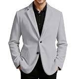 Blazer pour homme américain à manches longues avec rabat en velours côtelé et coupe ajustée, gris clair, XL