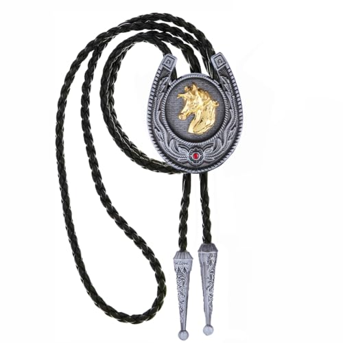 Image of HUABOLA CALYN Bolo Tie for Men- Western Cowboy Native American Golden Horse Bolo Tie