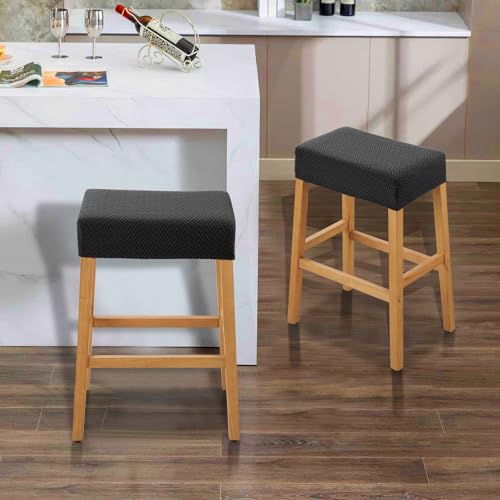 Image of YISUN Stool Covers Rectangle - 2 Pack Stretch Waterproof Saddle Seat Cover Counter Bar Stools Bar Chairs Covers Kitchen Island Chairs Cushion Protector