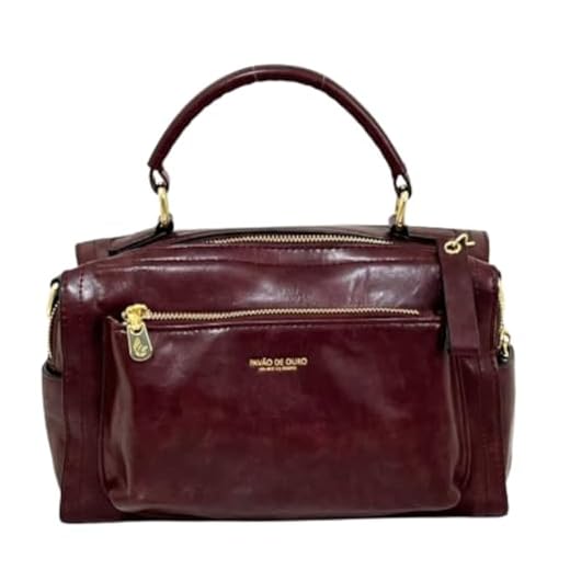 bolsa baú média atraente com alça de mão em couro pu (Vinho)