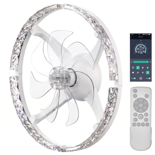 Ceiling Fans with Lights, 24 Inch Low Profile Flush Mount Ceiling Fan, 3000K-6500K, Stepless Dimming Fan Light, 6 Speeds, Ceiling Fan with Air Circulation for Smaller Rooms, Remote Control with Timer