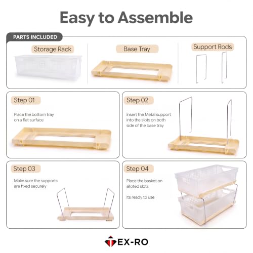 Image of TEX-RO Stackable Storage Baskets Organizer - 3 Tier Multipurpose Plastic Storage Rack with Stainless Steel Support Rods for Bathroom, Vanity, Wardrobe & Under Sink Storage (Clear /Beige)