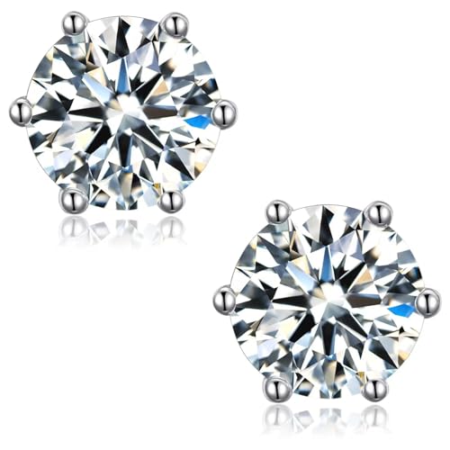 Moissanite Stud Earrings for Women,0.6-4ct 18K White Gold Plated Silver Friction Back and Post for Women Men, D Color VVS1 Round Lab Created Diamond Earrings Men 2.4 Carat-(1.2ct*2)-7mm Whit