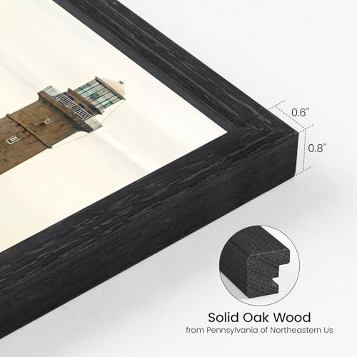 Image of 6x10 Picture Frame,Solid Oak Wood 6 inchx10 inch Photo Frame, Black Color Tempered Real Glass 6 by 10 Wooden Frames with No Mat,10x6 Picture Frames for Wall or Tabletop Display