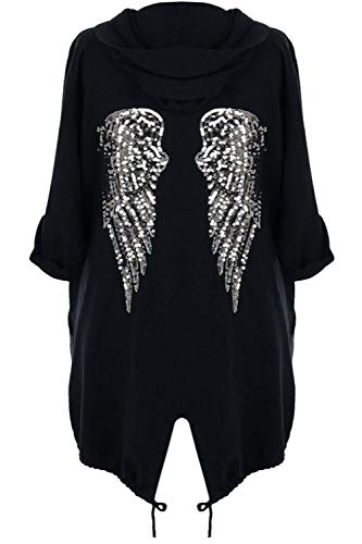 Ladies Sequin Back Angel Wings Long Sleeve Cardigan Womens Open Front Oversized Hooded Cardigan