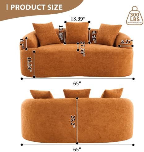 Curved Loveseat Sofa with Full Compression Sponge, Great for Small Spaces, Apartments (Orange)
