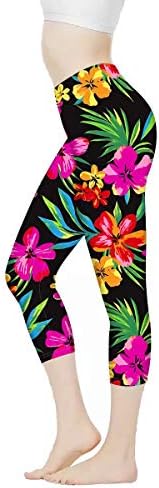 AFPANQZ Tropical Flowers High Waist Leggings for Women Athletic Pants Tummy Control Butt Lift Activewear Workout Yoga Stretch Capri Plus Size Legging Women L Black Pink Yellow