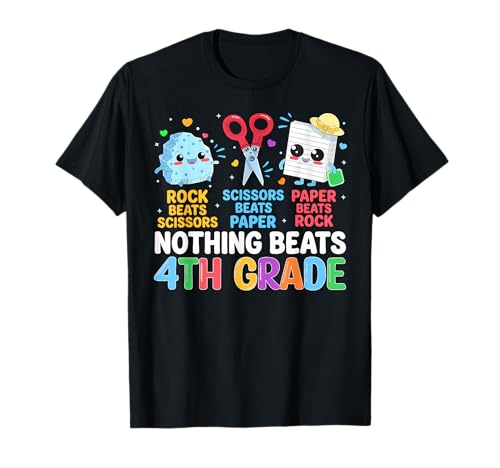 Back to School Rock Paper Scissors 4th Grade Bot Girl Kids T-Shirt