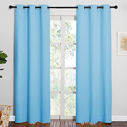 NICETOWN Triple Weave Thermal Insulated Ring Top Blackout Window Curtains for Bedroom (Double Panels, 42 inches x 84 inches, Blue) Blue 42"W x 84"L (P