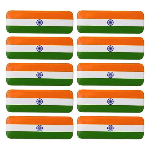 Image of Indian National Flag Rectangular Pinback Badge - Patriotic Tiranga Metal Button Pin with Ashoka Chakra for Independence Day, Republic Day, and Cultural Events (Pack of 10)