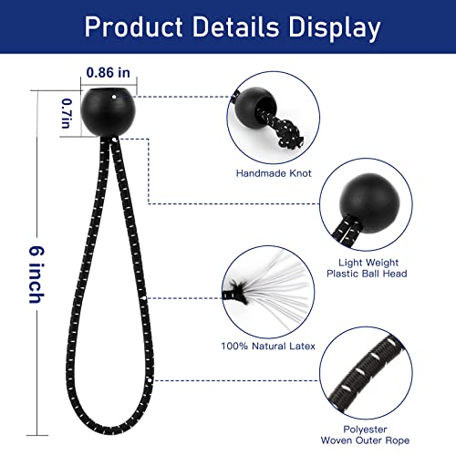 Ball Bungee Cords 6 Inch 50 Pcs Tarp Ball Bungee Heavy Duty Canopy Tie Downs For Tarps,Camping, Shelter ,Cargo,Holding Wires,Tent Poles With Uv Resistant #TOP1