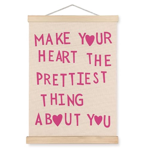 SPBL&L Pink Motivational Wall Art, Inspirational Poster Hanger Frame, Make Your Heart the Prettiest Thing About You Hanging Canvas Pictures Prints Wall Decor for Girls Room Dorm, 12x16 Inch