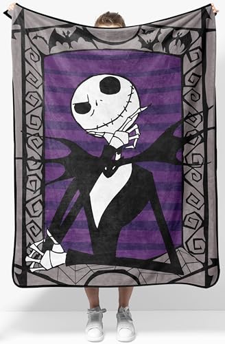 Jay Franco Plush Throw Blanket Soft & Cozy Fleece Throw for Bedroom & Couch Dcor Official Licensed Product Gray - Nightmare Before Christmas 40x50 - Travel Blanket