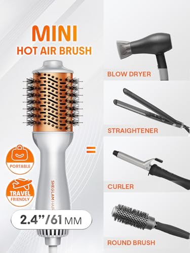 SHEGLAM Hair Mini Blow Dryer Brush, Travel Dual Voltage 120V-240V Hot Air Brush Styler, 35000 RPM Hair Dryer Brush with 2 Heat Settings for Smooth Anti-Frizz Blowouts, Adds Shine, Volume & Fullness - Image 2