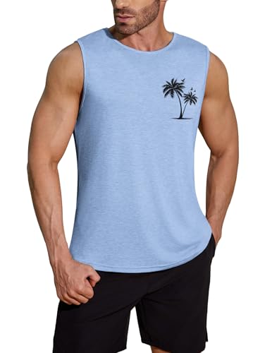 COOFANDY Mens Vest Tops Summer Casual Gym Tank Top for Men Gym Training Sleeveless T-Shirt Workout Tops Blue L