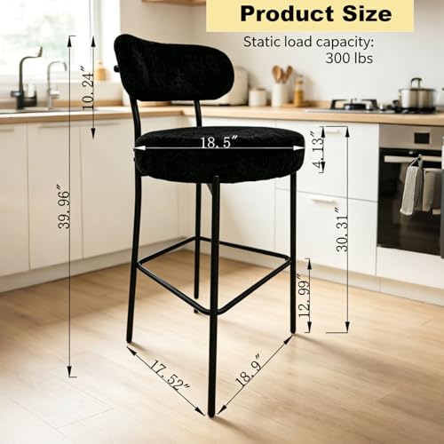 Image of Bar Stools, 30 inch Tall Bar Stools Set of 4, Boucle Upholstered Counter Height Bar Stools, Modern Bar Chairs Metal Frame with Back and Footrest for Kitchen Island,Green Barstools