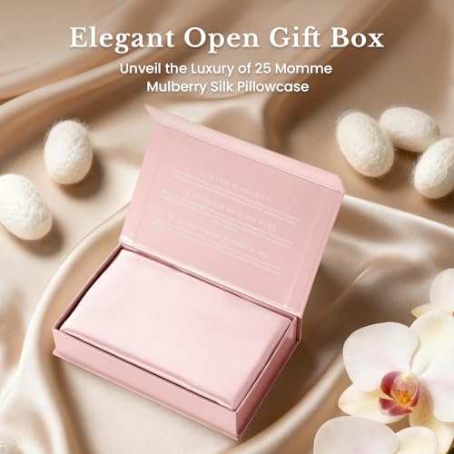 Image of THXSILK 25 Momme Mulberry Silk Pillowcase for Hair and Skin, Hidden Zipper, Gift Box, Organic Silk Pillowcase Standard Size 20x26 inches, 1PC, Light Pink