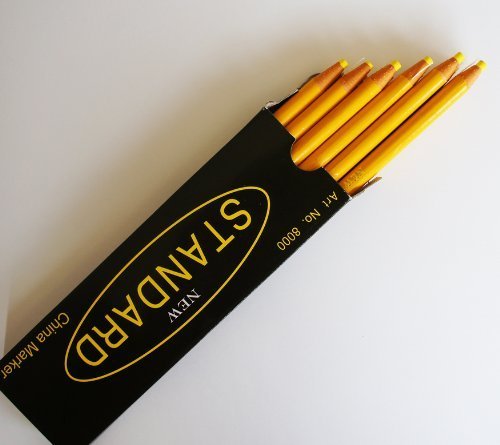 12 non-affûtage cire Chine Crayon de repère, couleur jaune 17cm