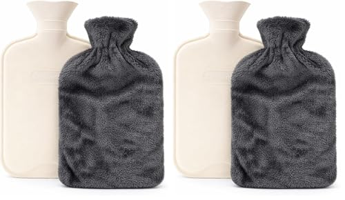 Image of Cassandra Supersoft Fleece Hot Water Bottle – Plush Covered Rubber Hot Water Bottle for Pain Relief, Bed Warmer & Winter Comfort – Colours Vary (Pack of 2)