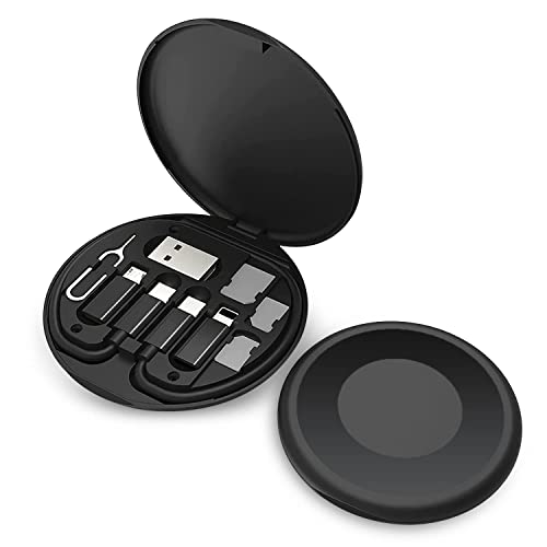 CarFrill Mini Multi-Functional Fast Charging Data Cable Set for Apple, Android, Type C Charging with Retrieve Card Pin,Round Storage Box,Compact and Portable USB Data Cable Storage Box-Black