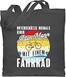 Fahrrad Bekleidung Radsport - Unterschätze niemals einen alten Mann mit einem Fahrrad Vintage - weiß - Unisize - Dunkelgrau - Geschenk - WM101 - Stoffbeutel aus Baumwolle Jutebeutel lange Henkel