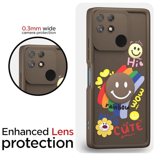 Image of Pikkme Back Cover for Realme Narzo 50A | Soft Silicone| Cute Rainbow Smile & 3D Cartoon Flower Design | Shockproof Raised Camera Protection Bumper Case (Brown)