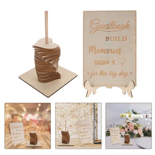Libro de visitas de boda en madera elegante pulida con silueta de corazón beige 5