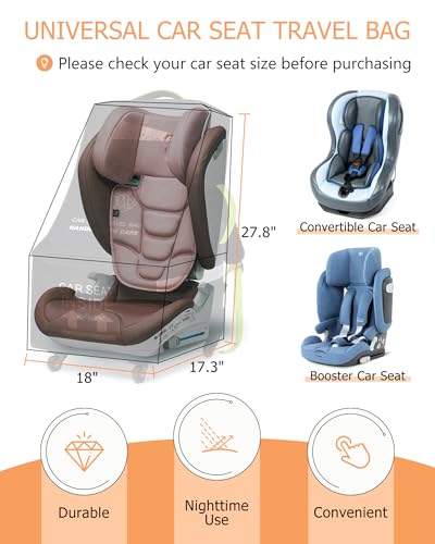 Image of MCBD Car Seat Travel Bag for Airplane, Foldable Baby Carseat Backpack for Travel Padded Carseat Carrier for Airport Gate Check, Infant Stroller Cover with Reflective Strips