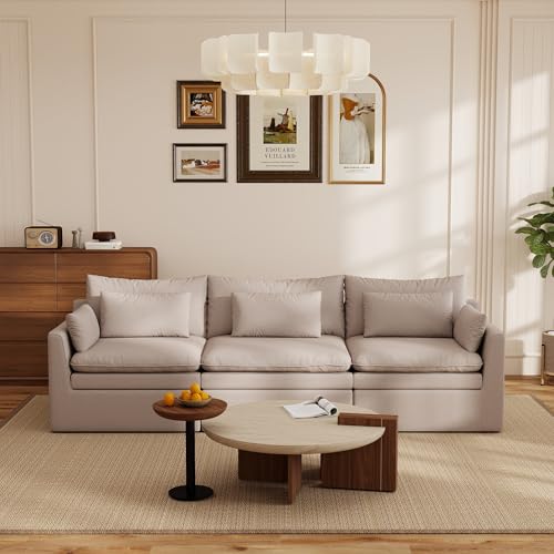 Image of WJShome Modular Sectional Sofa, Deep Seat 3-Seater Cloud Couch with Water-Resistant & Stain-Resistant Fabric, Removable Washable Covers,Modern Sleeper Sofa for Living Room, Apartment, Khaki