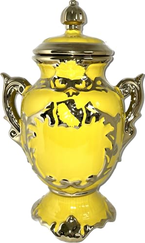 Botanica la Marina Sopera de porcelana para Ochun amarilla con acentos dorados en forma de trofeo con capacidad de 4 litros