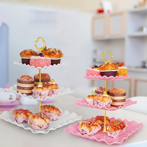 5 Pcs Dessert Table Display Set - 2 Pcs 3-Tier Dessert Display Stands & 3 Pcs Serving Tray - Dessert Trays for Tea Parties, - Image 3