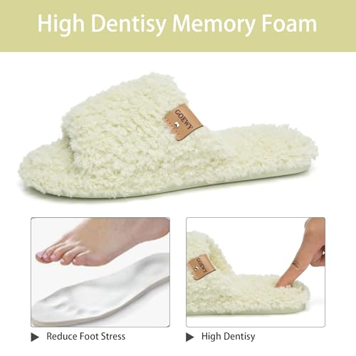 Image of GOEWY Fuzzy Open Toe Slippers for Women Indoor Cozy Memory Foam Slip On House Slides Shoes Gifts for Womens Her Mom