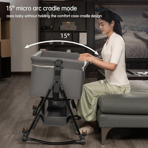 سرير أطفال 3 في 1 من فافاري، سرير أطفال مع سلة تخزين وعجلات، سرير نوم محمول بـ6 ارتفاعات قابلة للتعديل لحديثي الولادة والرضع (رمادي)
