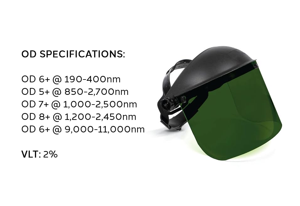Phillips Safety Laser Welding Face Shield Shade 5 - Adjustable - High Optical Quality - ANSI Z136.1 Compliant - OD6+@190-400nm OD7+@1,000-2,500nm OD8+@1,200-2,450nm, OD6+@9,000-11,000nm - 1 Pack