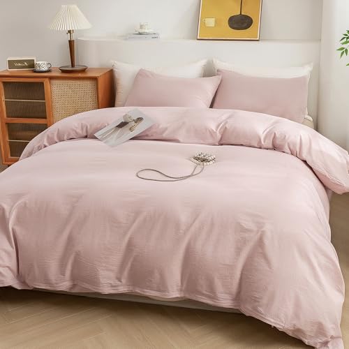 Image of ECOCOTT Duvet Cover Oversized King Size - 100% Washed Cotton Durable Soft Comfy Duvet Cover Set, 3 Pieces Duvet Cover with Zipper Closure (Greyish Pink)