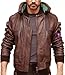 Men's Genuine Sheepskin Cyberpunk Cosplay Gaming Leather Jacket, Brown with Red Skull Design Embroided (US, Alpha, 3X-Large, Regular, Regular, Brown)