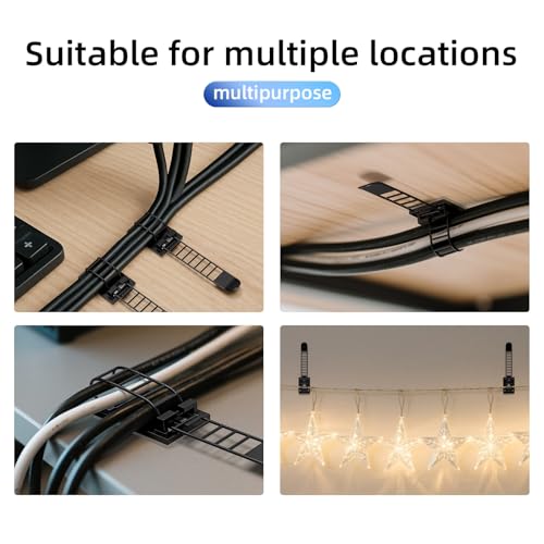 Guscase 50 Stück Kabelhalter Selbstklebend, 3M Kleber Kabelhalter Schreibtisch Kabelmanagement Verstellbare Kabelbinder, Kabelführung Kabelschellen Kabelclips für Zuhause Büro und Werkstatt - Schwarz