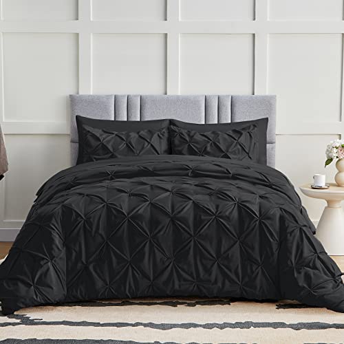 Cozylux King Comforter Set - 7 Pieces Comforters King Size Black, Pintuck Bed In A Bag Pinch Pleat Bedding Sets With All Season Comforter, Flat Sheet, Fitted Sheet And Pillowcases & Shams #TOP1