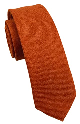 Image of Elfeves Men's Skinny Solid Color Tie Causal Cotton Linen Narrow Slim cut Necktie